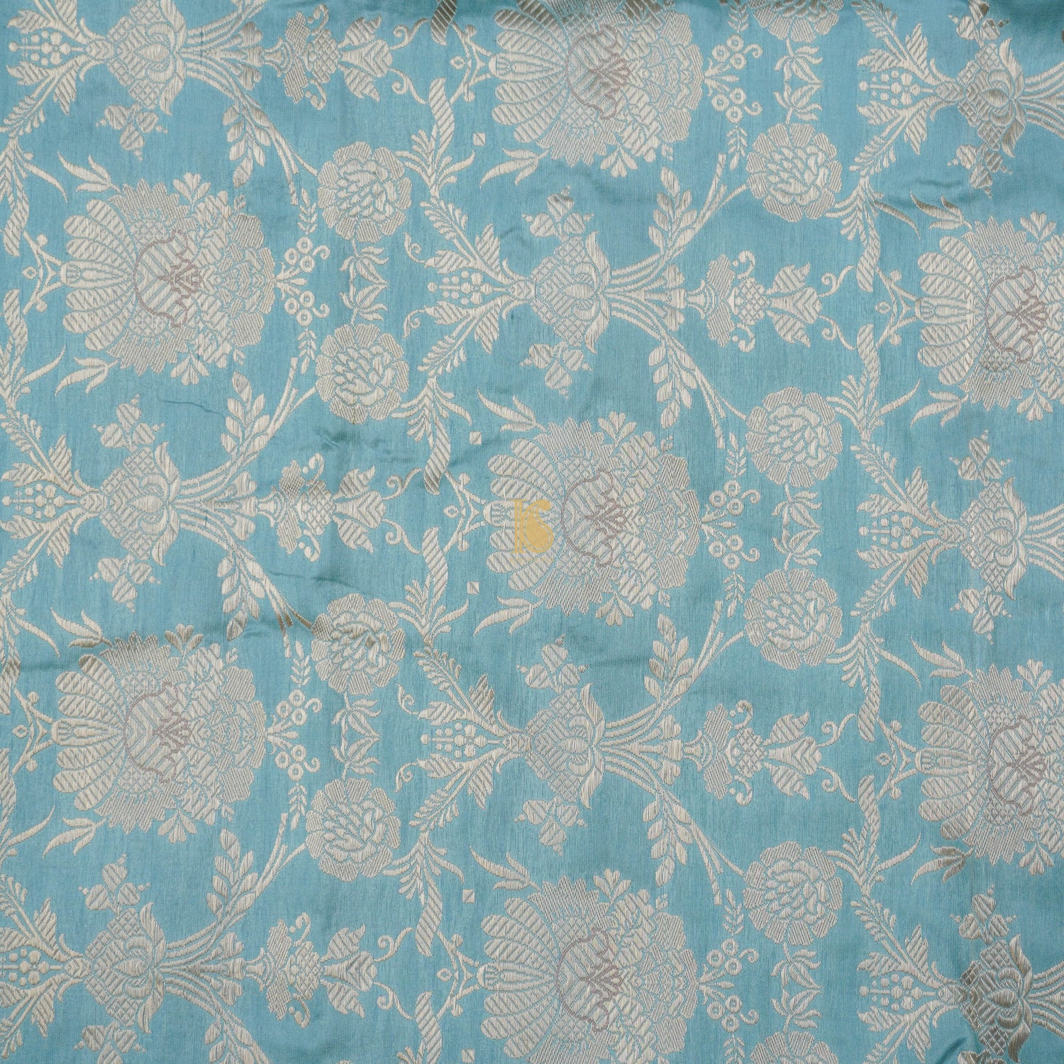 Handloom Baby Blue Pure Brocade Banarasi Fabric - Khinkhwab