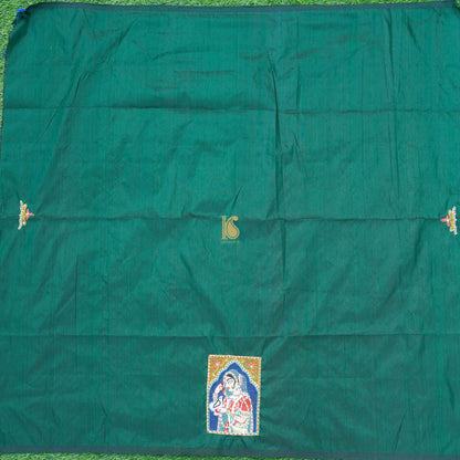 Green Hand Embroidered Pure Raw Silk Blouse Fabric - Khinkhwab