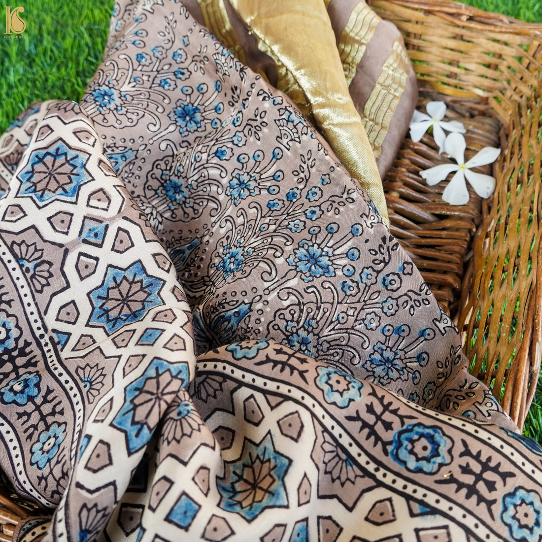 Hand Block Ajrakh Modal Silk Dupatta - Khinkhwab