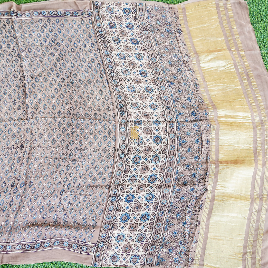 Hand Block Ajrakh Modal Silk Dupatta - Khinkhwab
