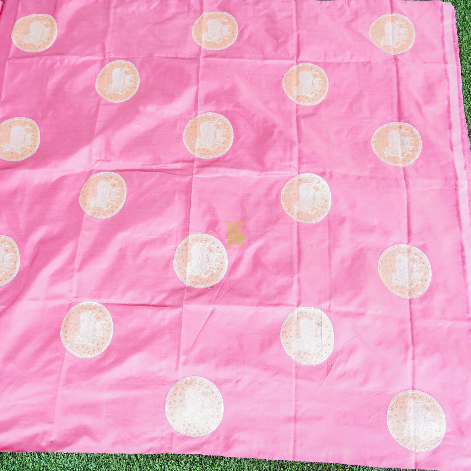 Persian Pink Pure Katan Silk Banarasi Kadwa Cow Fabric - Khinkhwab