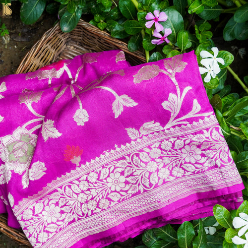 Handloom Banarasi Tussar Silk Purple Meenakari Saree - Khinkhwab