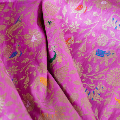 Handloom Katan Silk Orchid Pink Banarasi Shikargah Saree - Khinkhwab