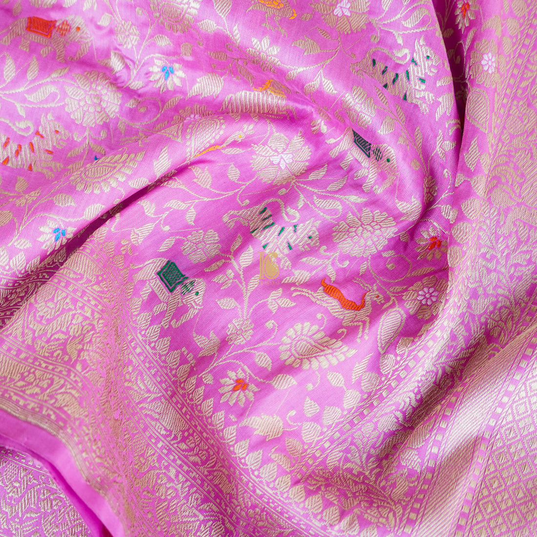 Handloom Katan Silk Orchid Pink Banarasi Shikargah Saree - Khinkhwab