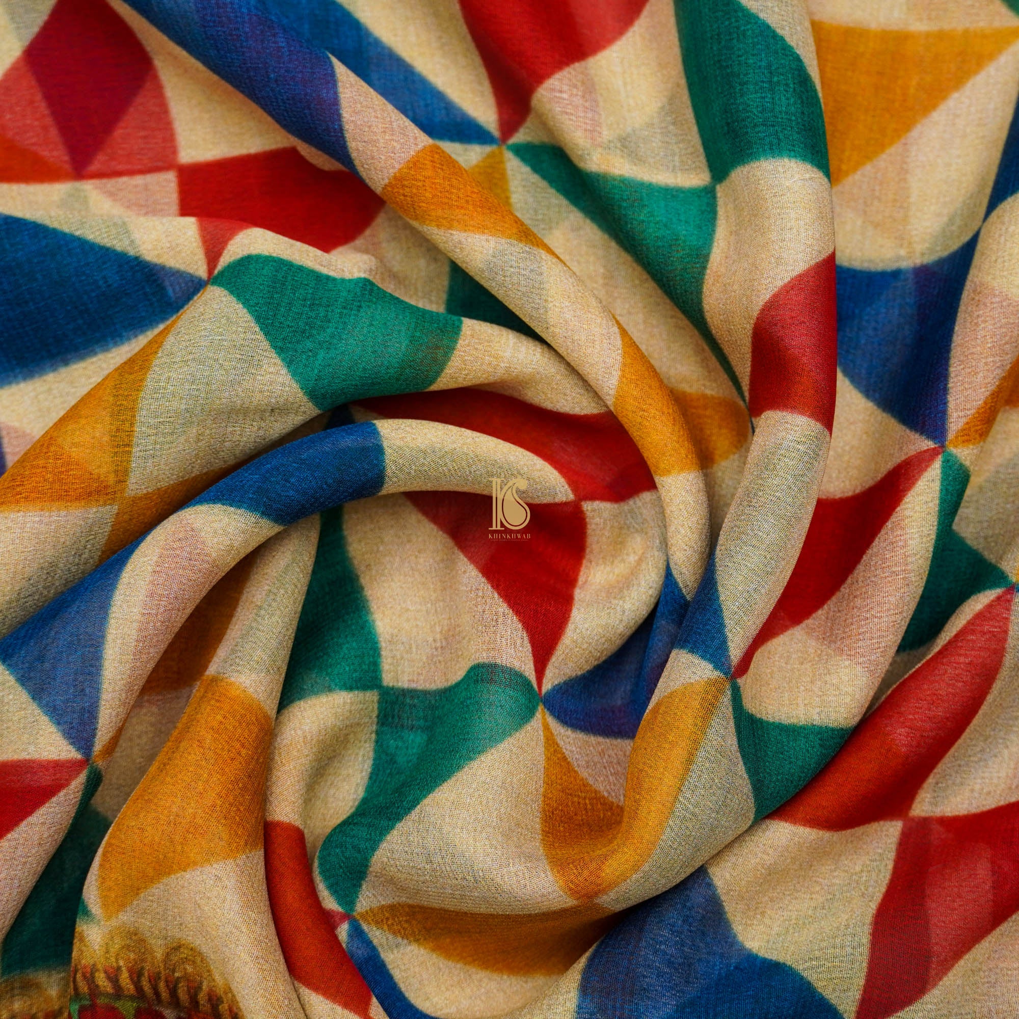Multicolor Pure Georgette Print Handloom Saree - Khinkhwab