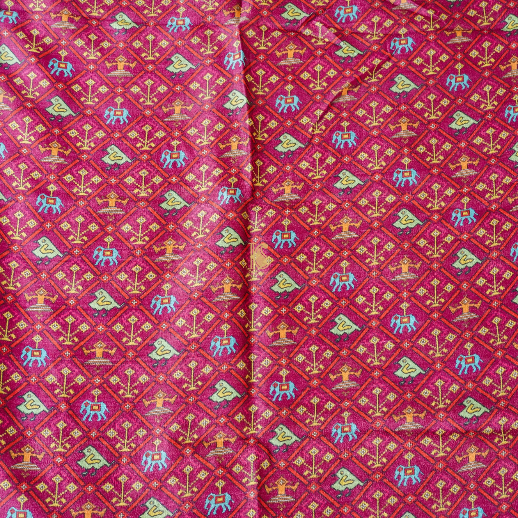 Ruby Red Handwoven Pure Tussar Silk Banarasi Print Suit Set – Khinkhwab