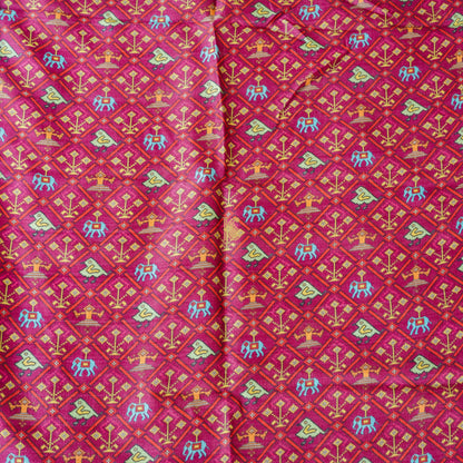 Ruby Red Handwoven Pure Tussar Silk Banarasi Print Suit Set - Khinkhwab