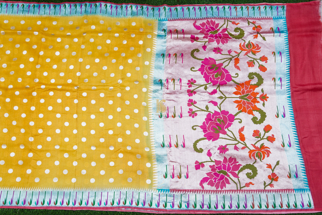Handwoven Moon Yellow Tussar Silver Zari Muniya Border Banarasi Saree - Khinkhwab
