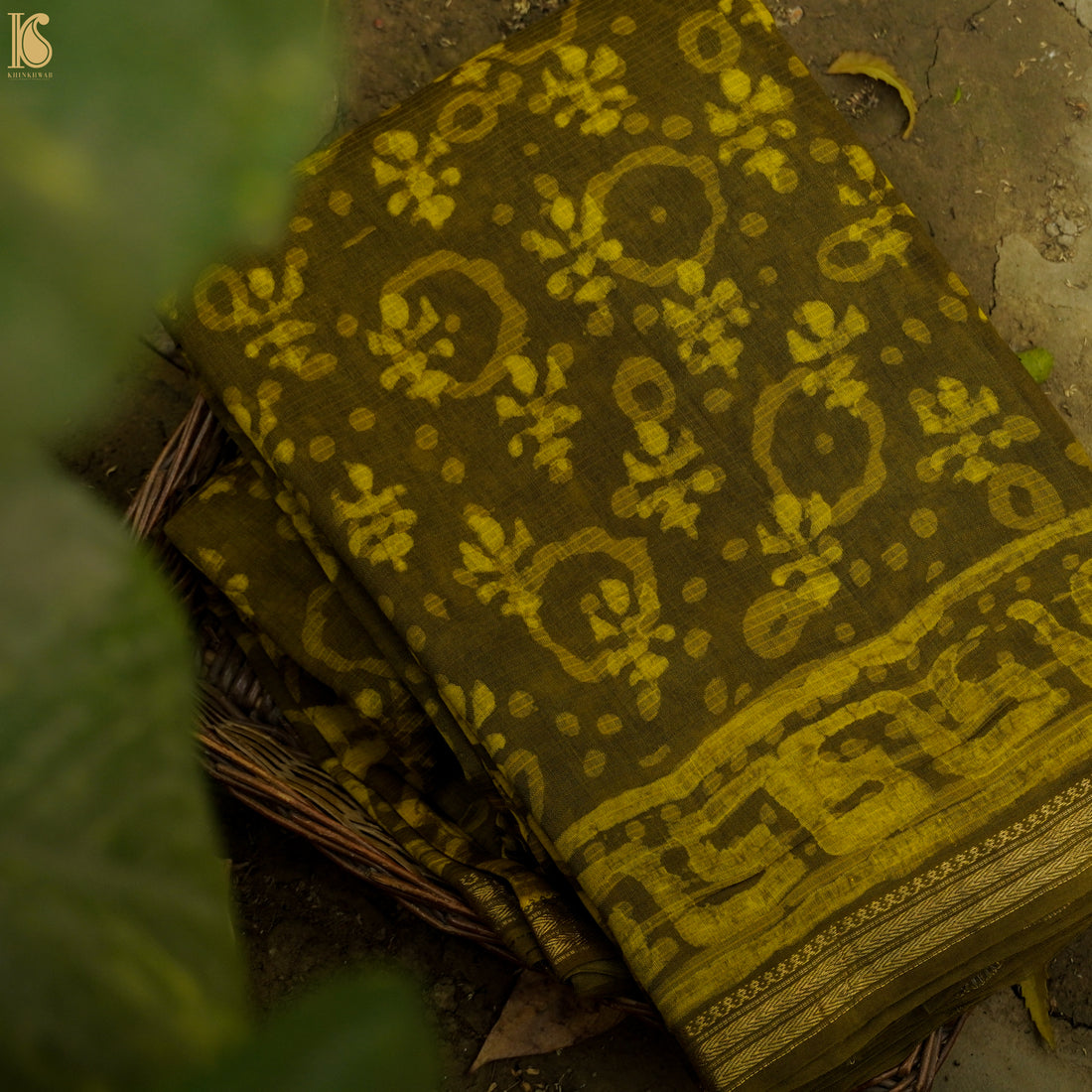 Barberry Yellow Pure Cotton Suti Dabu Print Saree - Khinkhwab