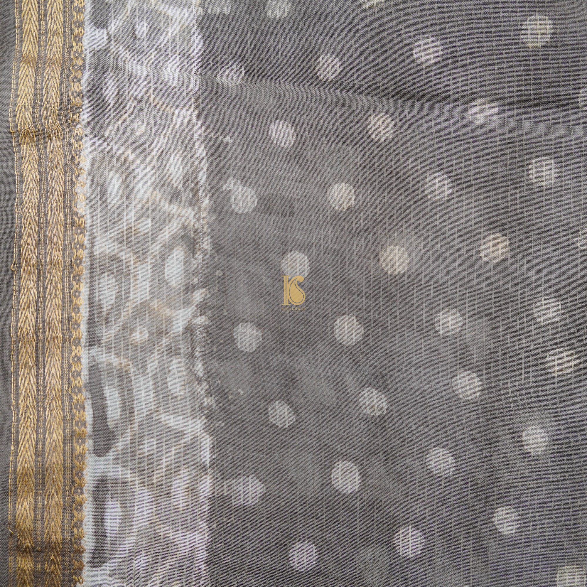 Grey Pure Cotton Suti Dabu Print Saree - Khinkhwab