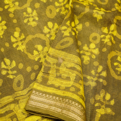 Barberry Yellow Pure Cotton Suti Dabu Print Saree - Khinkhwab