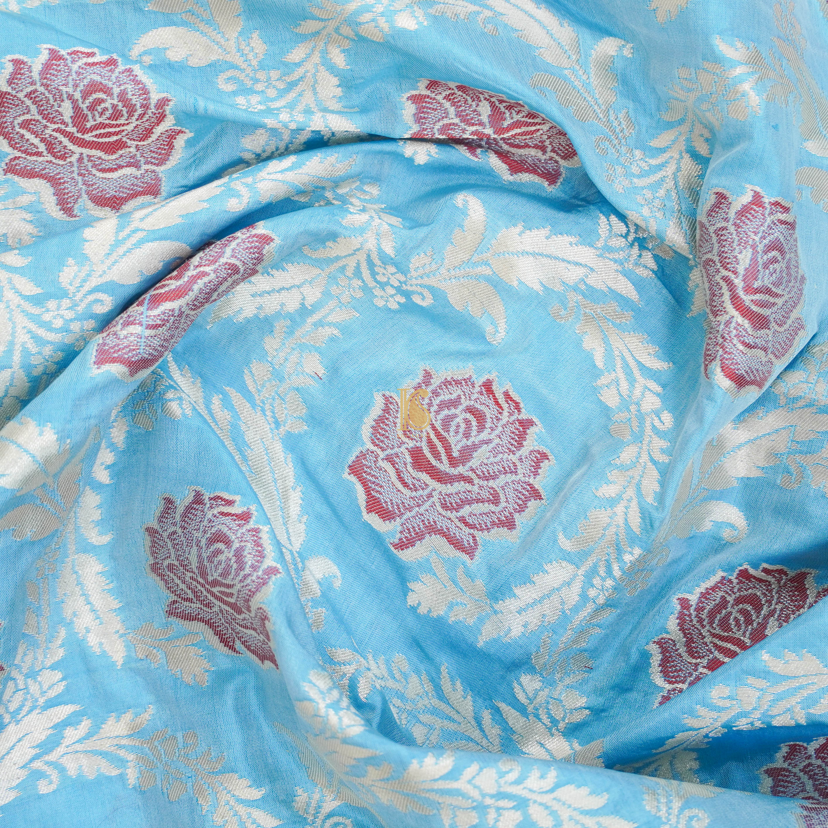Blue Pure Katan Silk Handwoven Banarasi Fabric - Khinkhwab
