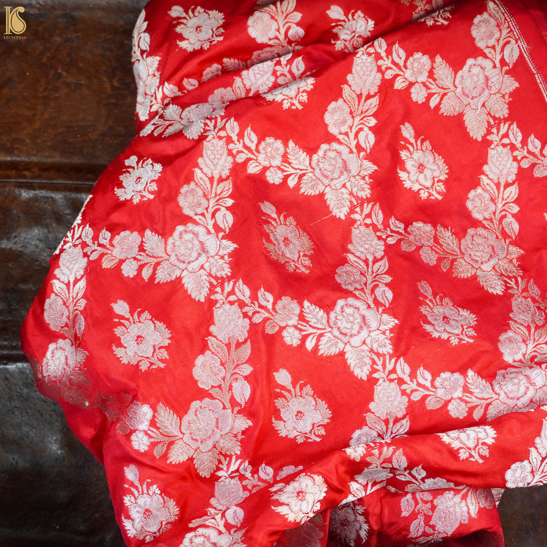 Red Pure Katan Silk Handwoven Banarasi Kurta Fabric - Khinkhwab