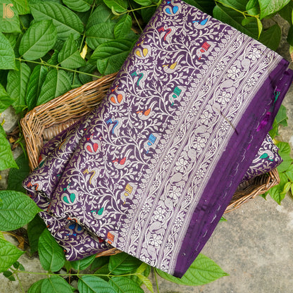 Handloom Katan Silk Seance Purple Banarasi Shikargah Saree - Khinkhwab