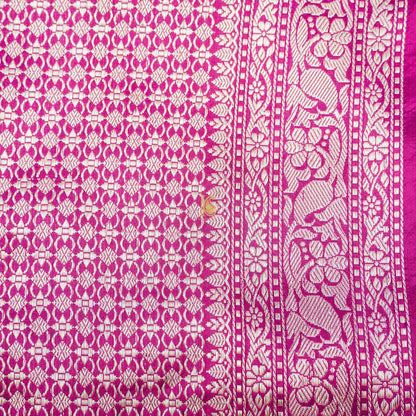 Handloom Katan Silk Violet Red Banarasi Shikargah Saree - Khinkhwab
