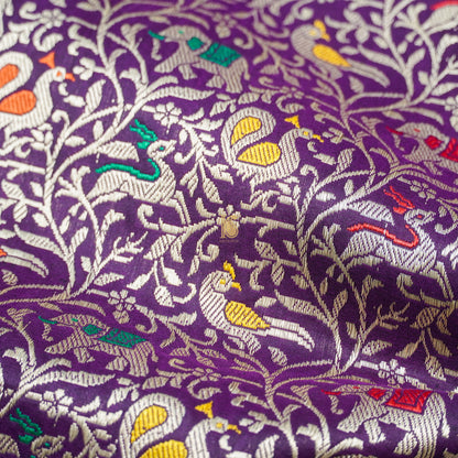 Handloom Katan Silk Seance Purple Banarasi Shikargah Saree - Khinkhwab