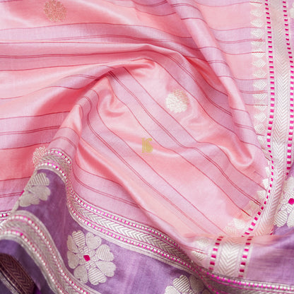 Handwoven Classic Rose Pink Pure Mashru Silk Banarasi Saree - Khinkhwab