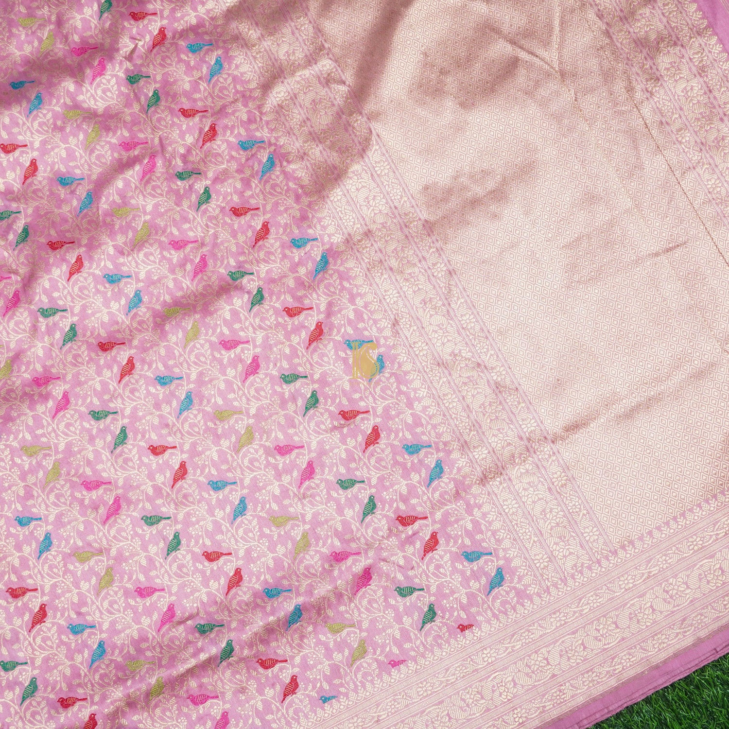 Handloom Pure Katan Silk Banarasi Meenakari Chidiya Saree - Colors - Khinkhwab