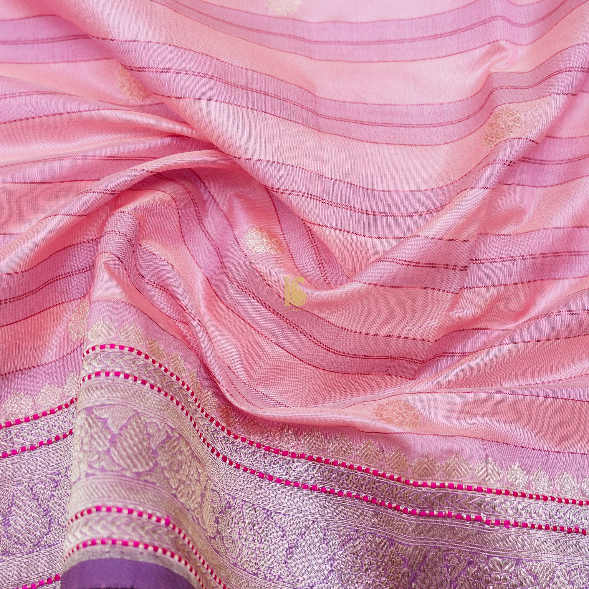 Handwoven Pink Pure Mashru Kora Silk Banarasi Saree - Khinkhwab