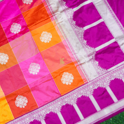 Violet Red Handloom Banarasi Pure Katan Silk Rangkat Saree - Khinkhwab