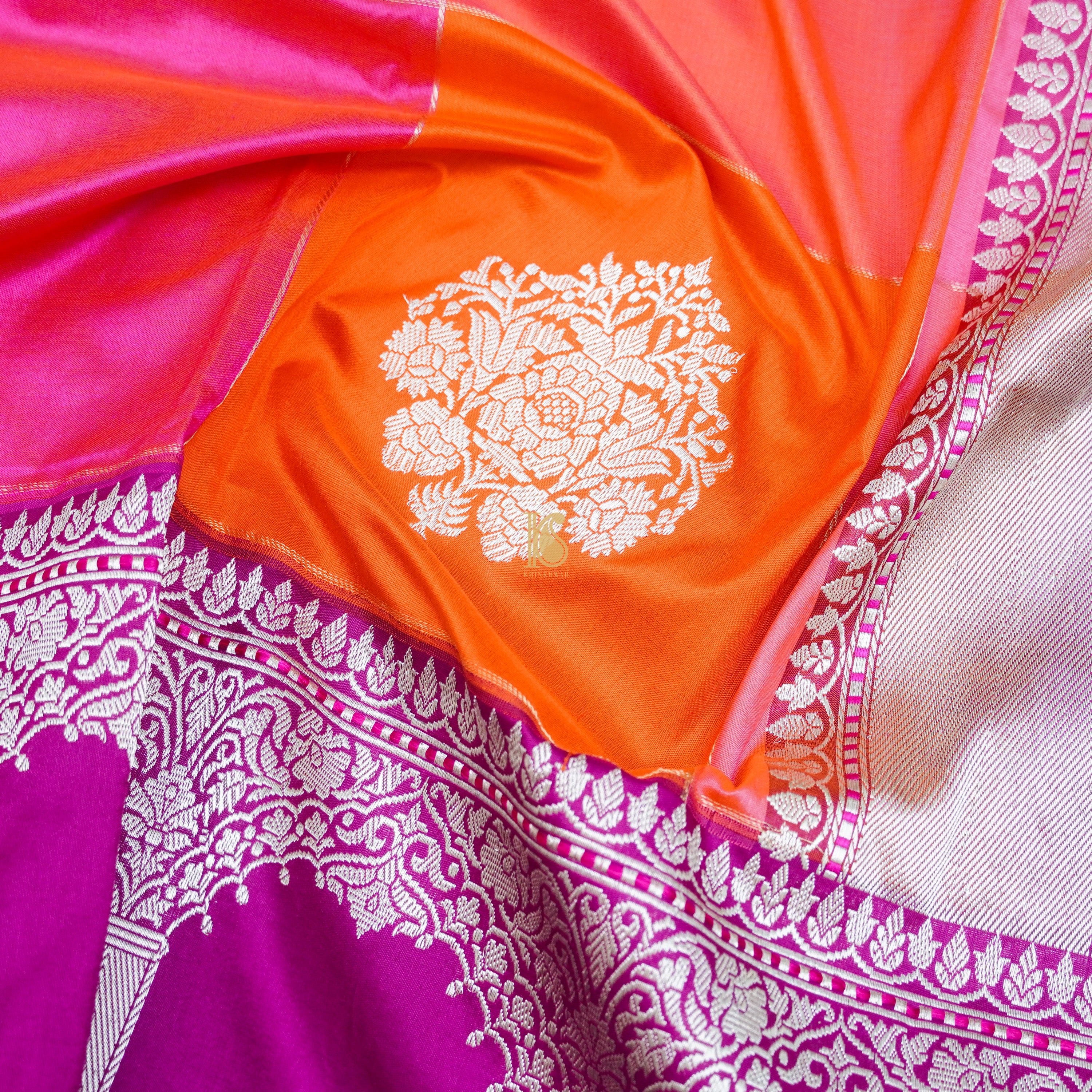 Violet Red Handloom Banarasi Pure Katan Silk Rangkat Saree - Khinkhwab