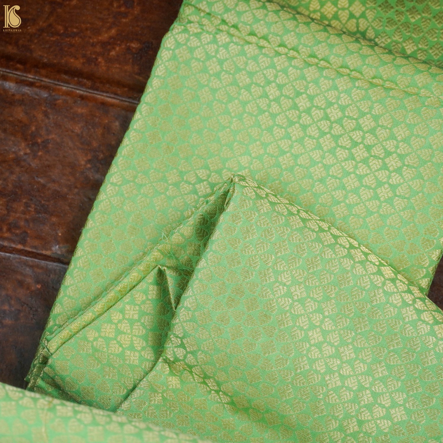Green Pure Moonga Silk Handloom Banarasi Suit Fabric - Khinkhwab