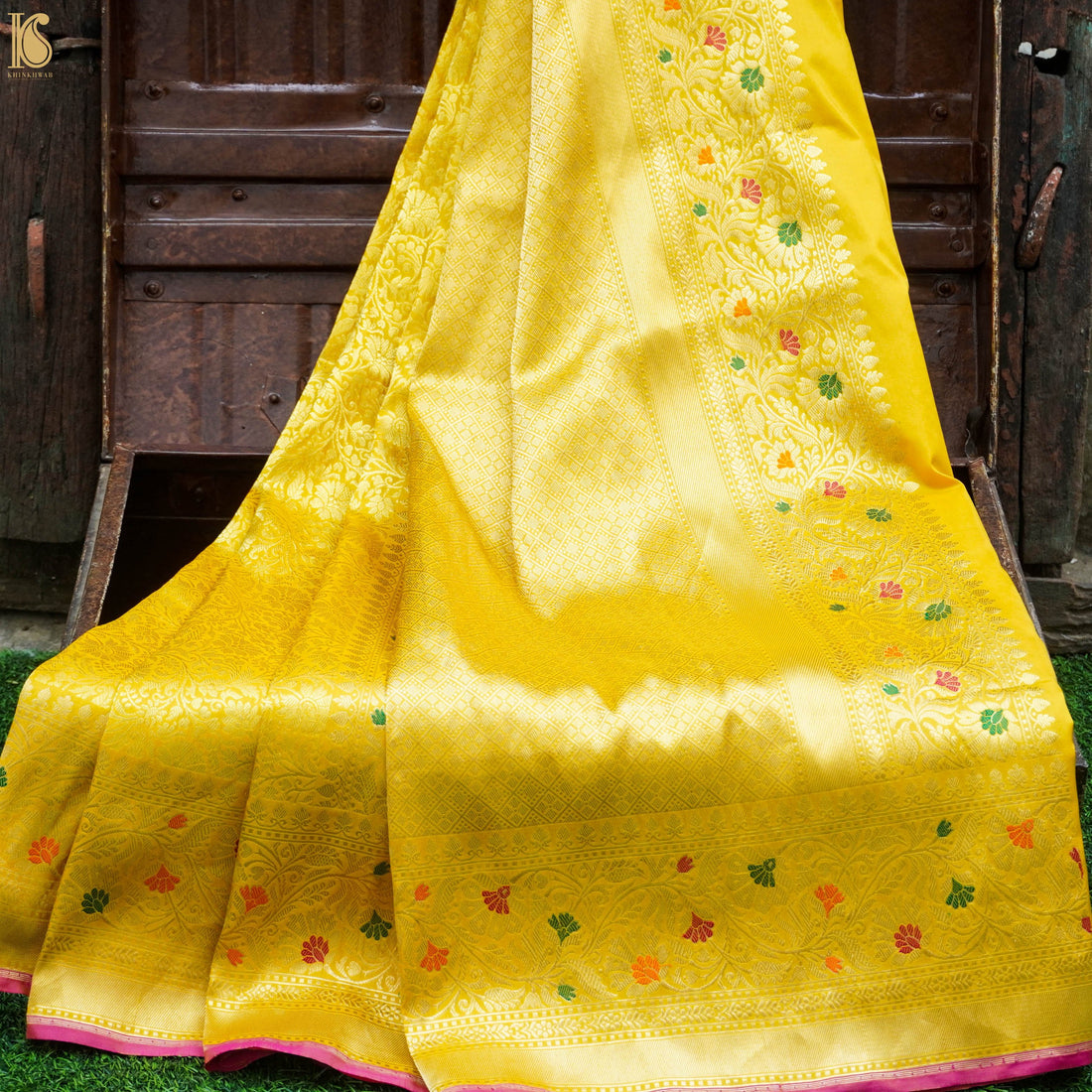 Handloom Pure Katan Silk Yellow Tanchoi Banarasi Saree - Khinkhwab