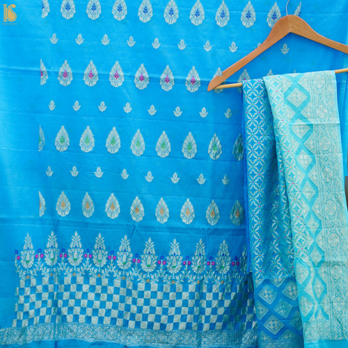 Blue Pure Georgette Handwoven Banarasi Suit - Khinkhwab