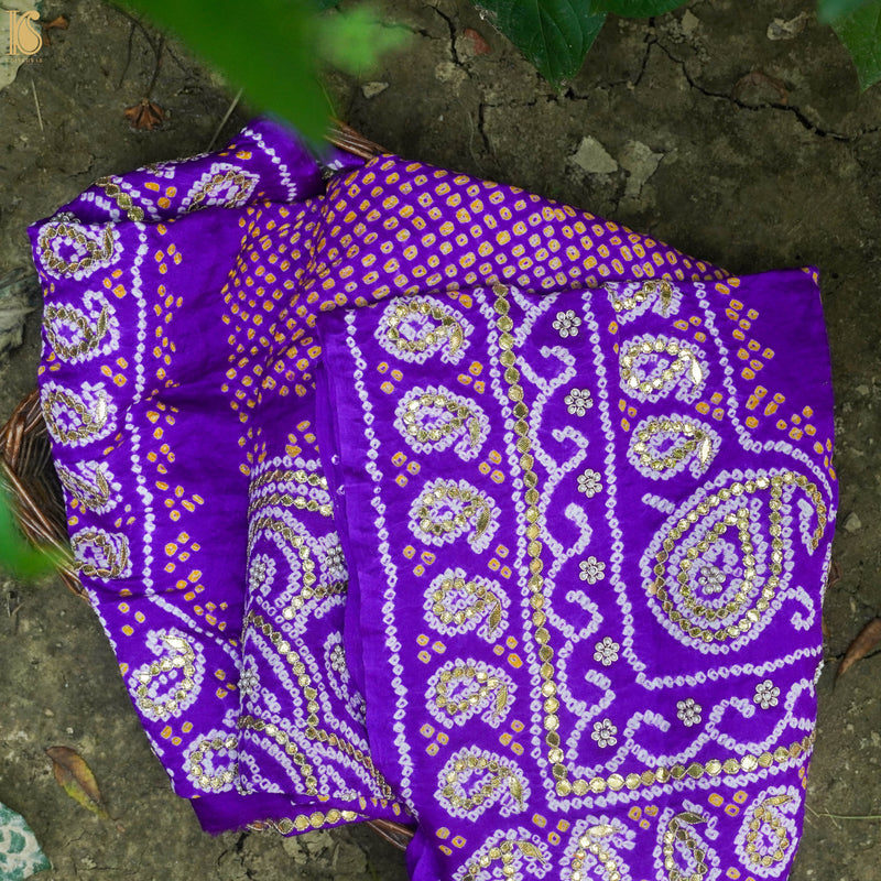 Purple Gajji Silk Handloom Bandhani Gotta Patti Dupatta - Khinkhwab