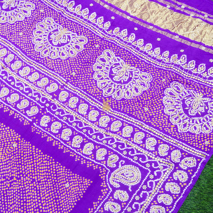 Purple Gajji Silk Handloom Bandhani Gotta Patti Dupatta - Khinkhwab