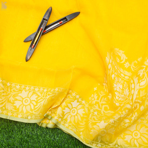 Pitambari Pure Cotton Real Silver Zari Handloom Banarasi Saree - Khinkhwab