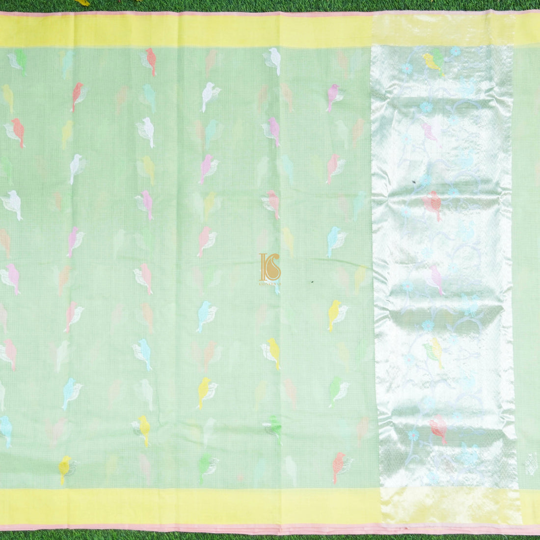 Handwoven Light Green Real Zari Kota Silk Saree - Khinkhwab