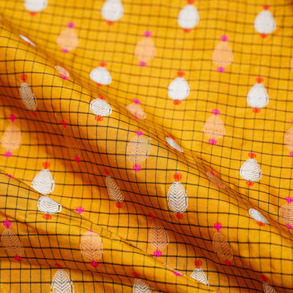 Yellow Sea Pure Katan Silk Banarasi Check Fabric - Khinkhwab