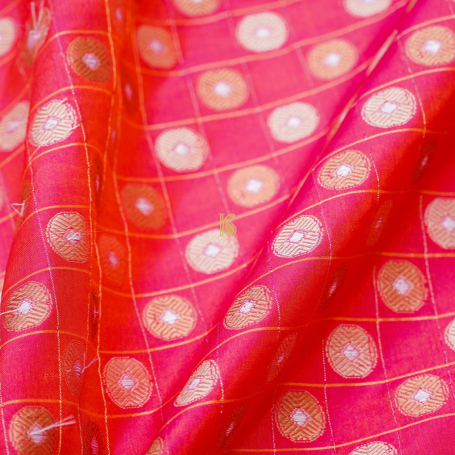 French Rose Pure Katan Silk Banarasi Fabric - Khinkhwab