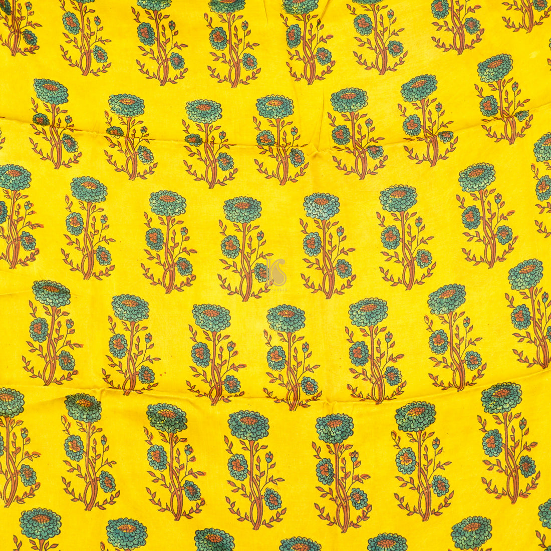 Gold Yellow Hand Block Ajrakh Modal Silk Fabric - Khinkhwab