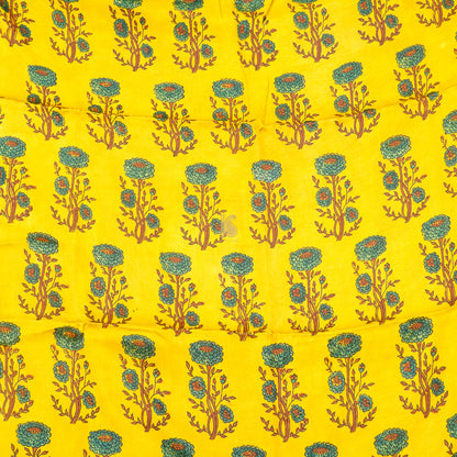 Gold Yellow Hand Block Ajrakh Modal Silk Fabric - Khinkhwab