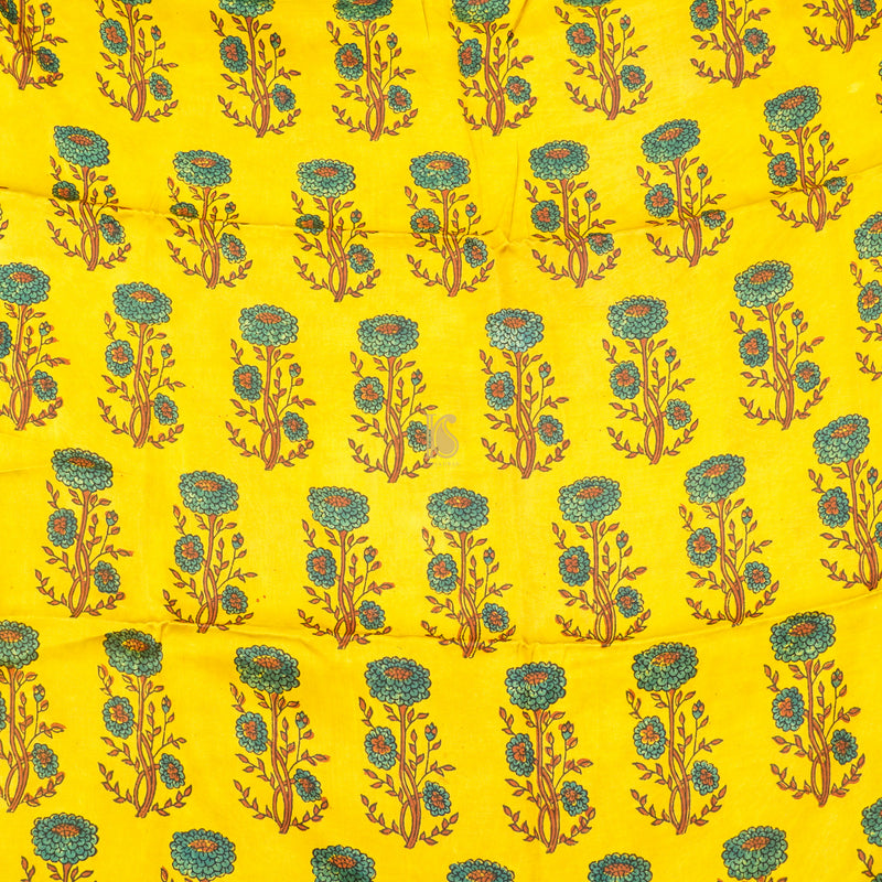 Gold Yellow Hand Block Ajrakh Modal Silk Fabric - Khinkhwab