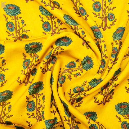 Gold Yellow Hand Block Ajrakh Modal Silk Fabric - Khinkhwab