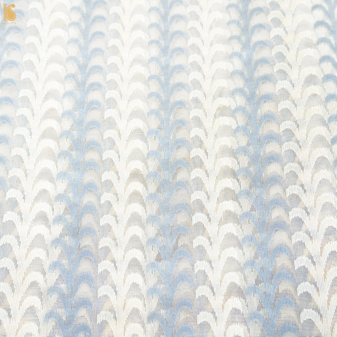 Blue &amp; White Pure Net Banarasi Handwoven Fabric - Khinkhwab