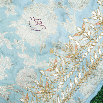 Baby Blue Kimkhab Handloom Banarasi Blouse Fabric - Khinkhwab