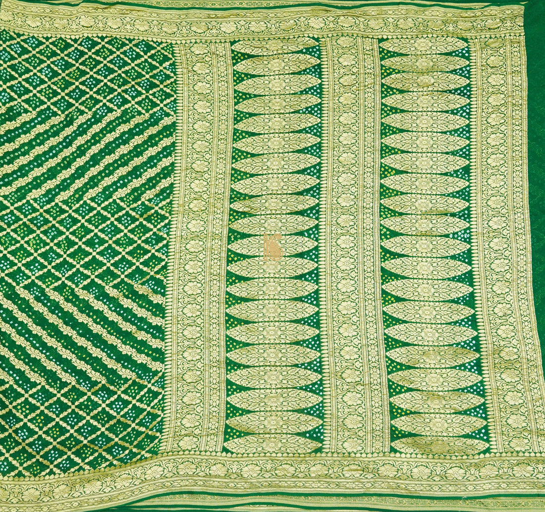 Green Pure Georgette Handloom Banarasi Bandhani Saree - Khinkhwab
