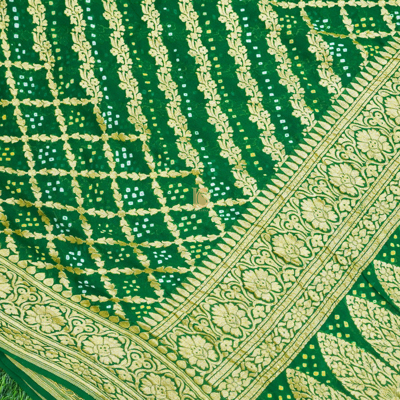 Green Pure Georgette Handloom Banarasi Bandhani Saree - Khinkhwab