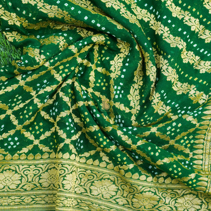 Green Pure Georgette Handloom Banarasi Bandhani Saree - Khinkhwab
