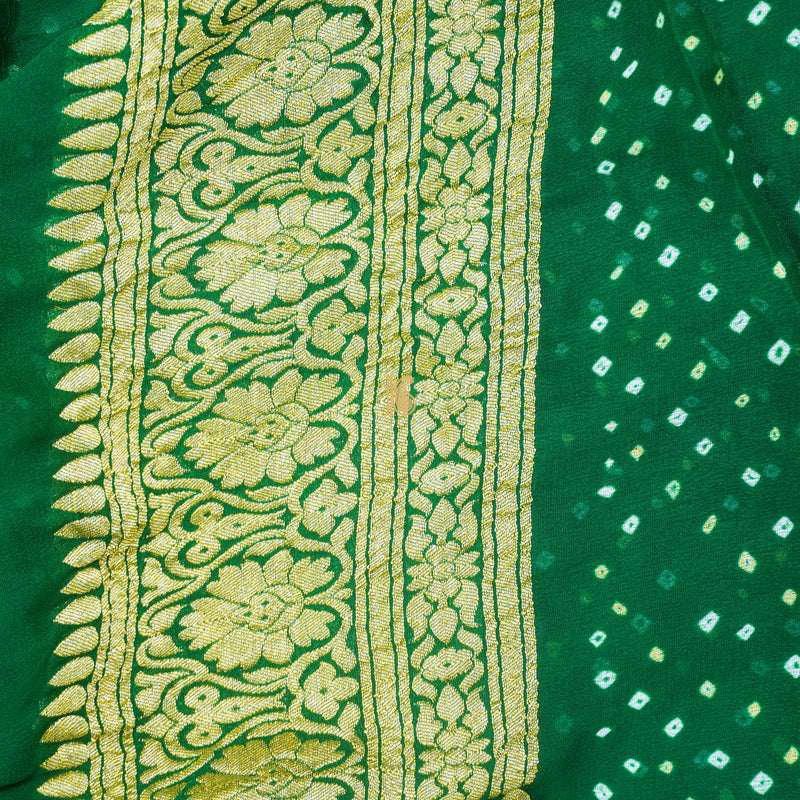 Green Pure Georgette Handloom Banarasi Bandhani Saree - Khinkhwab