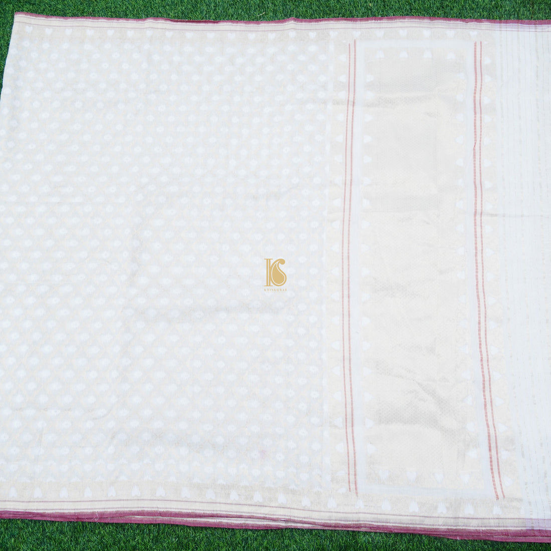 Pure Cotton Handloom Banarasi White Jaal Jamdani Saree - Khinkhwab