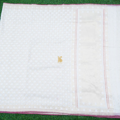 Pure Cotton Handloom Banarasi White Jaal Jamdani Saree - Khinkhwab