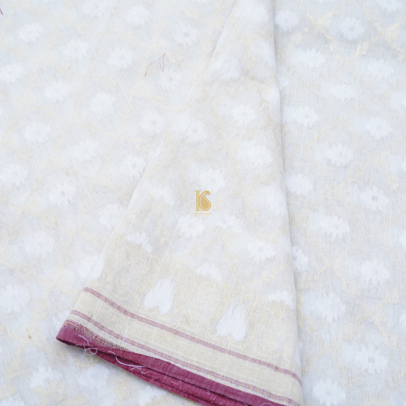 Pure Cotton Handloom Banarasi White Jaal Jamdani Saree - Khinkhwab
