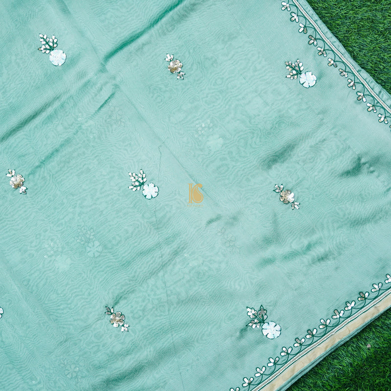 Neptune Green Pure Tissue Silk Pearl & Sequin Embroidery Saree - Khinkhwab