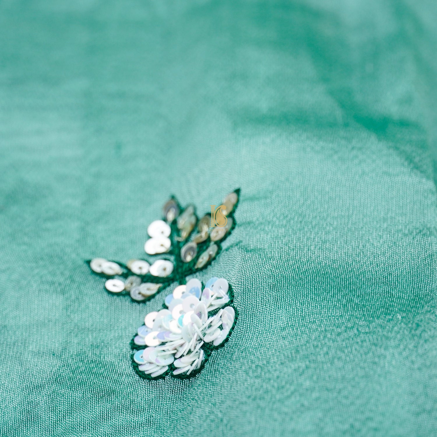 Neptune Green Pure Tissue Silk Pearl &amp; Sequin Embroidery Saree - Khinkhwab