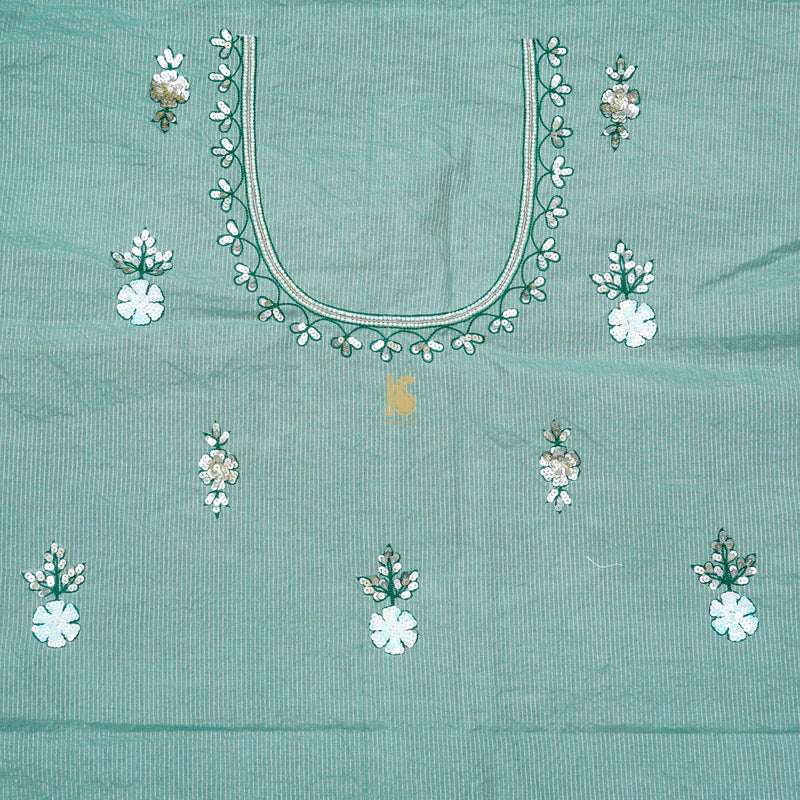 Neptune Green Pure Tissue Silk Pearl & Sequin Embroidery Saree - Khinkhwab